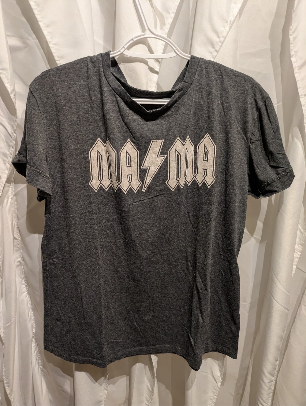 15 MAMA AC/DC Rock Style Graphic T-Shirt Charcoal Gray